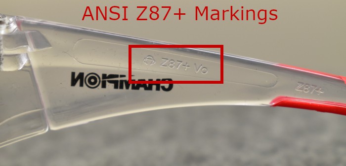 Example of ANSI Z87+ Markings on Shooting Glasses